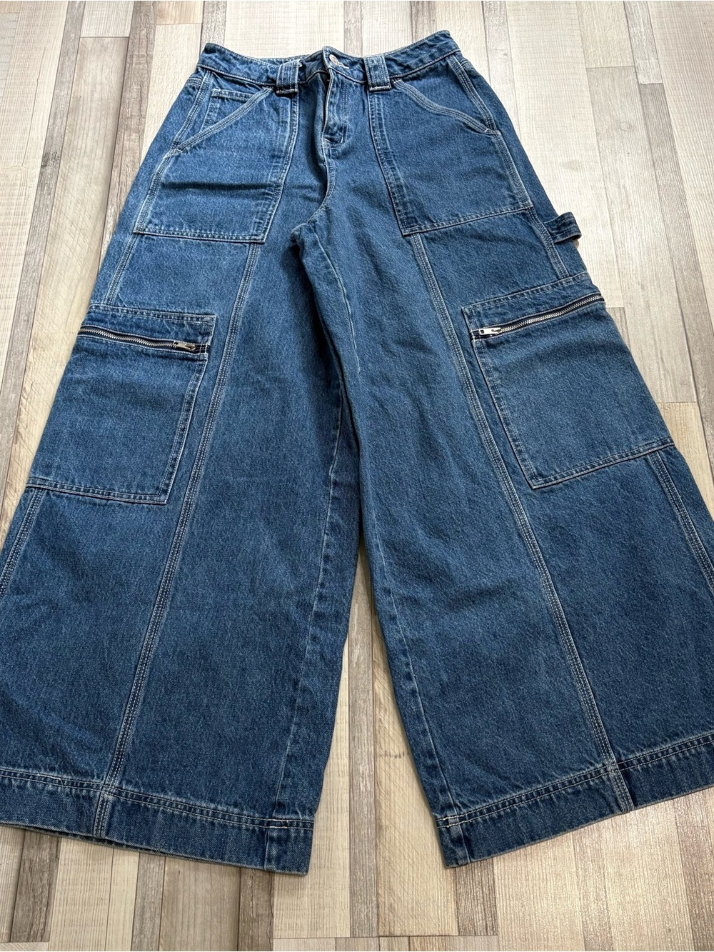 twik Dark Blue Wide-Leg Cargo Denim Jeans